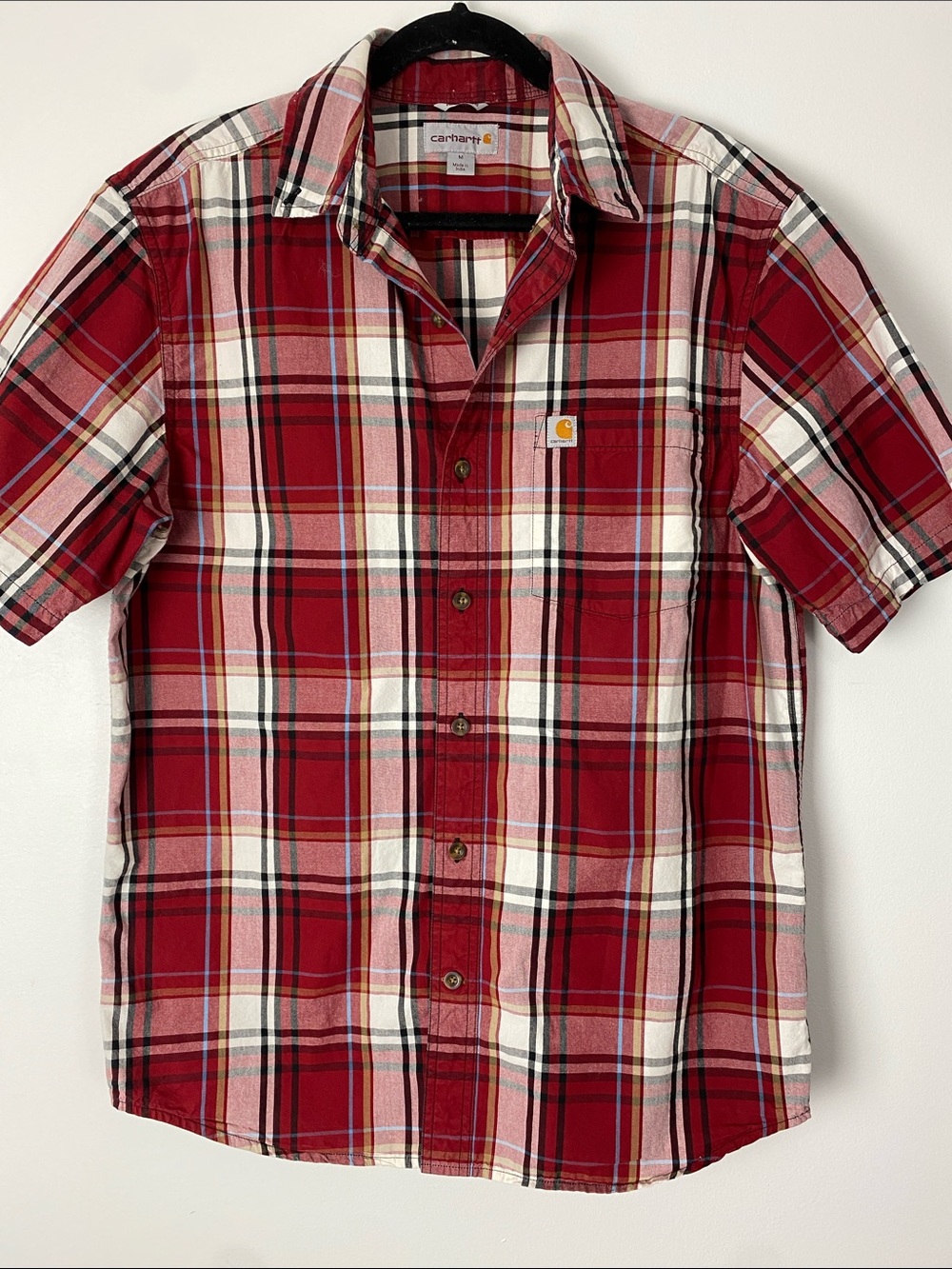 Carhartt Red White and Black Plaid Short Sleeve Button-Down Shirt